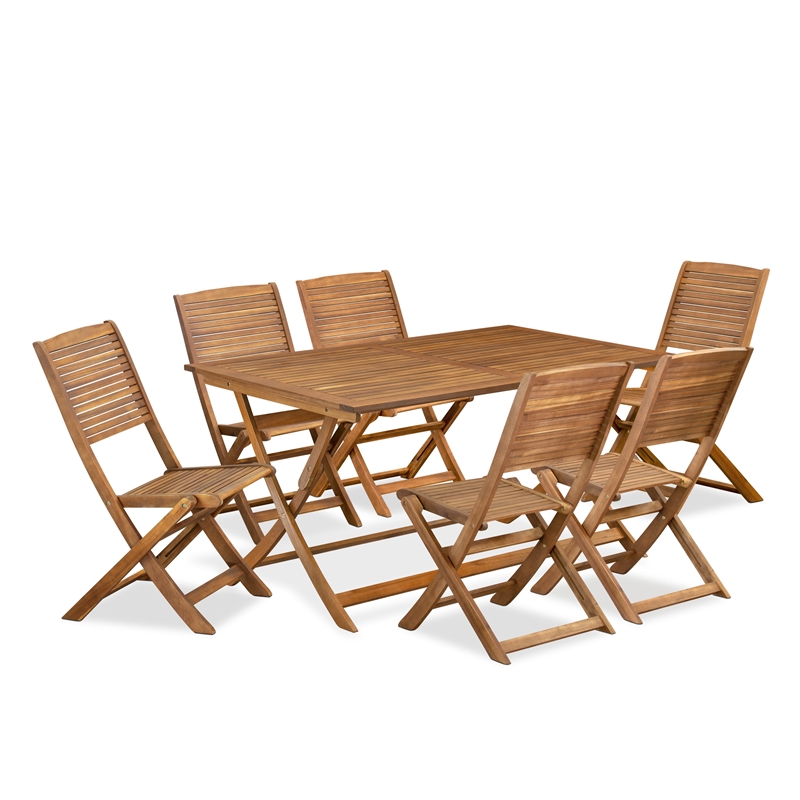 East West Furniture 7-Piece Patio Dining Set in Natural Oil
