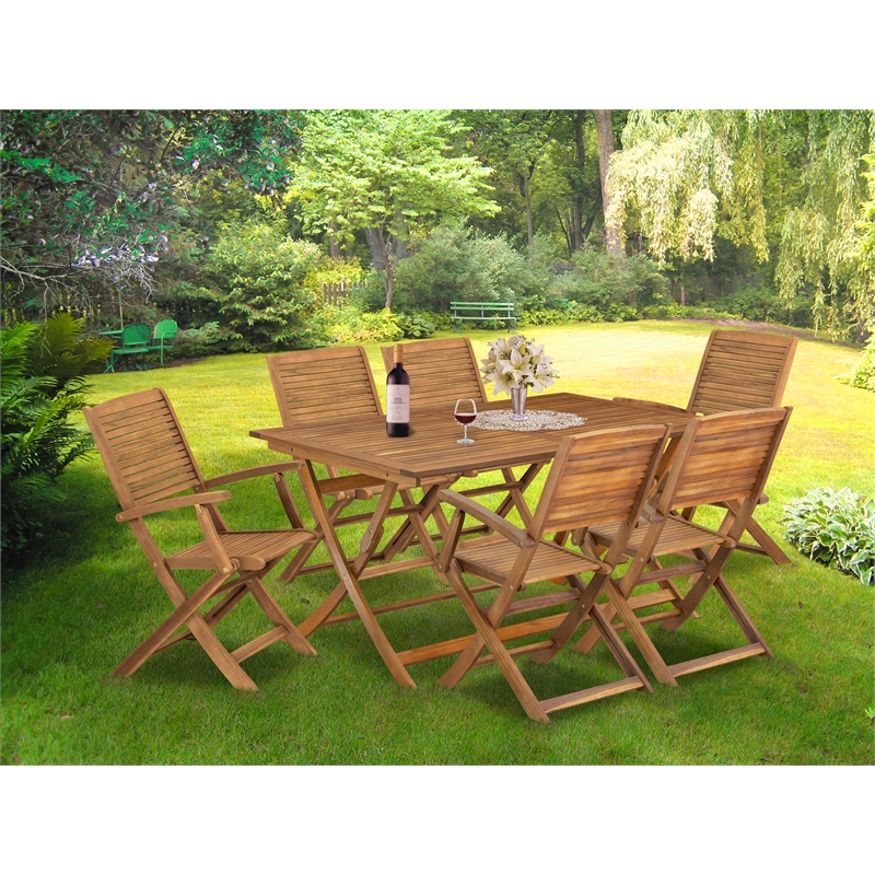 East West Furniture 7-Piece Outdoor Patio Dining Set in Natural Oil