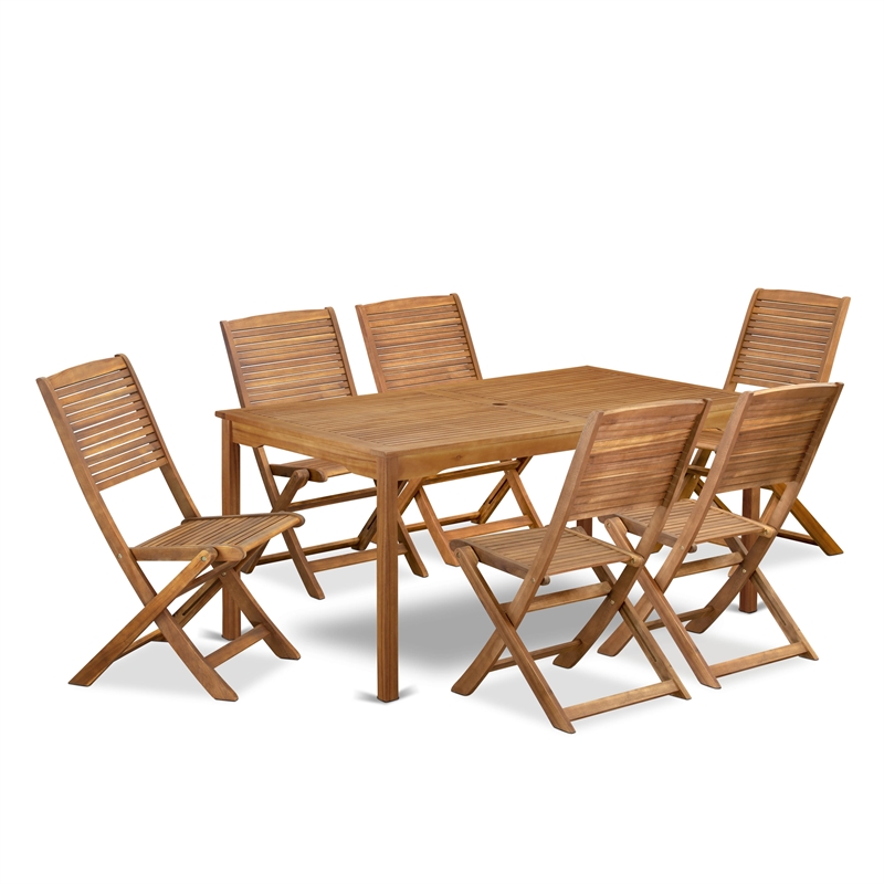 East West Furniture 7-Piece Patio Dining Set in Natural Oil
