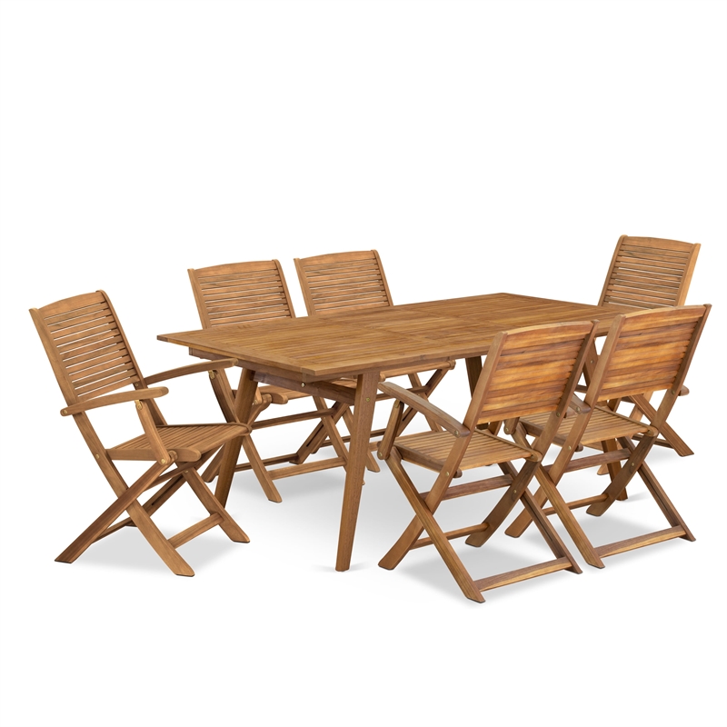 East West Furniture 7-Piece Patio Dining Set in Natural Oil