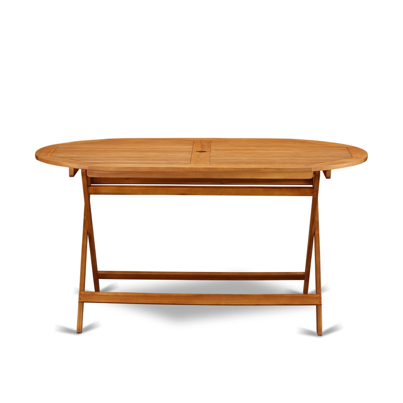 East West Furniture 7-Piece Patio Dining Set in Natural Oil