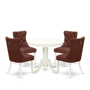 East West Furniture 5-Piece Kitchen Set for Small Spaces in Linen White/Burgundy