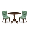 East West Furniture 3-Piece Kitchen Table Set in Antique Walnut/Willow Green