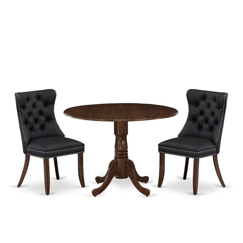 East West Furniture 3-Piece Dinette Set in Antique Walnut/Dark Gray