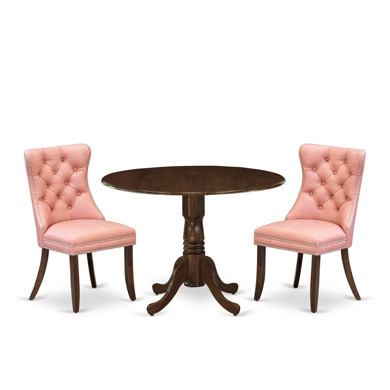 East West Furniture 3-Piece Kitchen Table Set in Antique Walnut/Beige Red