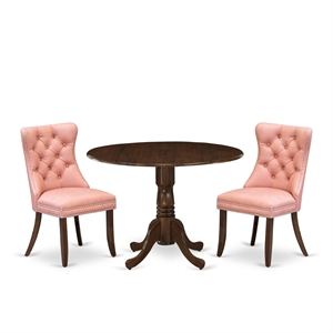 East West Furniture 3-Piece Kitchen Table Set in Antique Walnut/Beige Red