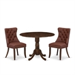 East West Furniture 3-Piece Dining Table Set in Antique Walnut/Burgundy