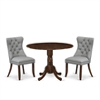 East West Furniture 3-Piece Dining Table Set in Light Gray/Antique Walnut