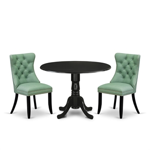 East West Furniture 3-Piece Kitchen Table Set in Black/Willow Green