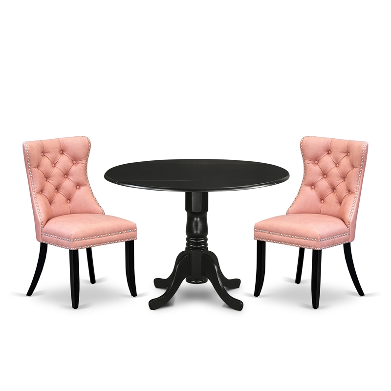 East West Furniture 3-Piece Kitchen Table Set in Black/Beige Red