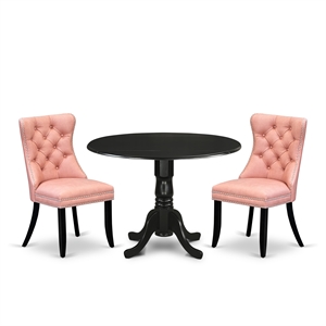 East West Furniture 3-Piece Kitchen Table Set in Black/Beige Red