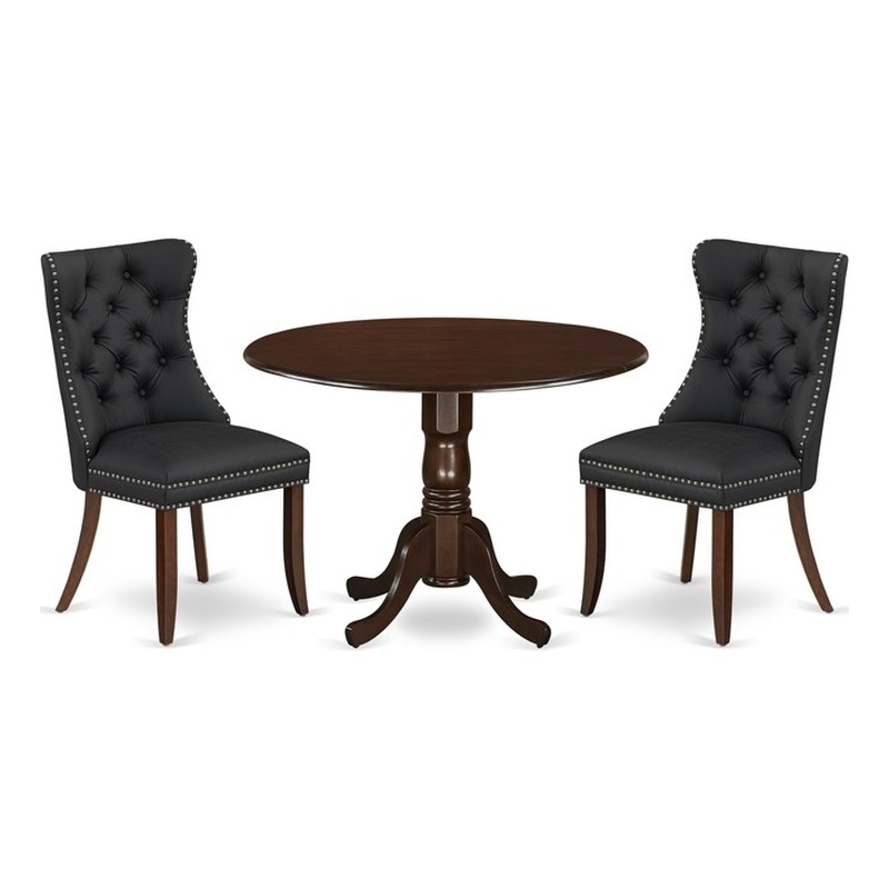 East West Furniture 3-Piece Dining Table Set in Mahogany/Dark Gray