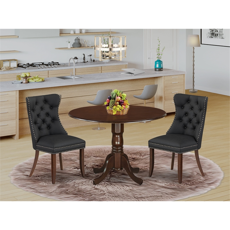 East West Furniture 3-Piece Dining Table Set in Mahogany/Dark Gray