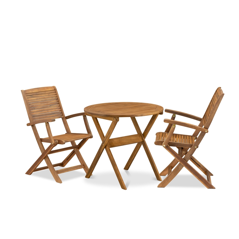 East West Furniture 3-Piece Patio Bistro Sets Outdoor Set in Natural Oil