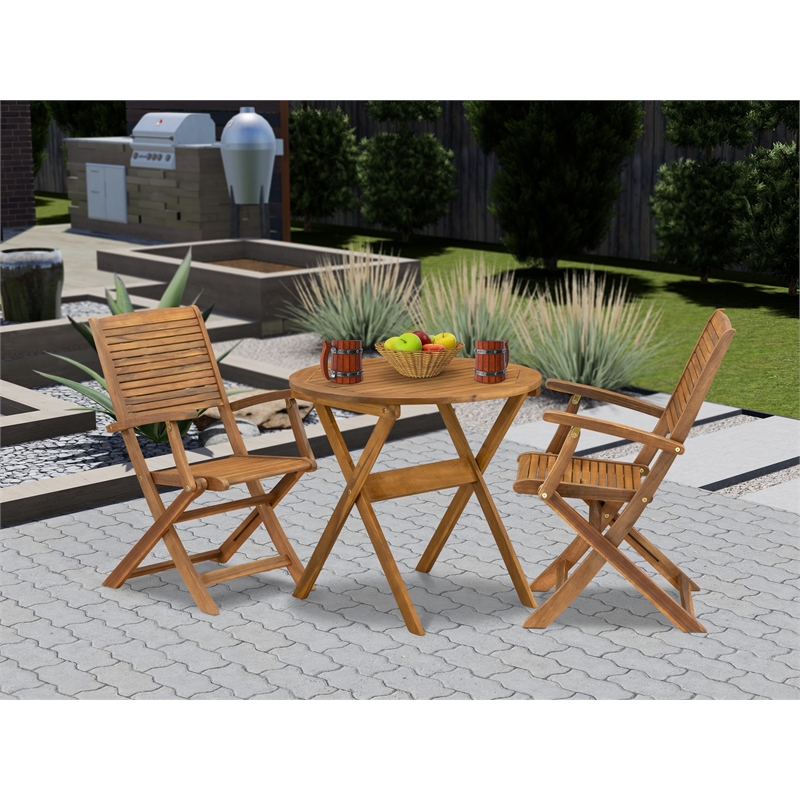 East West Furniture 3-Piece Patio Bistro Sets Outdoor Set in Natural Oil
