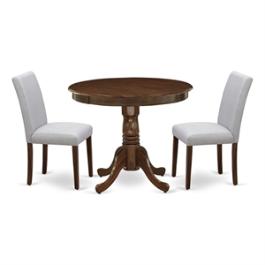 East West Furniture Modern 3-Piece Dining Table Set in Antique Walnut/Gray