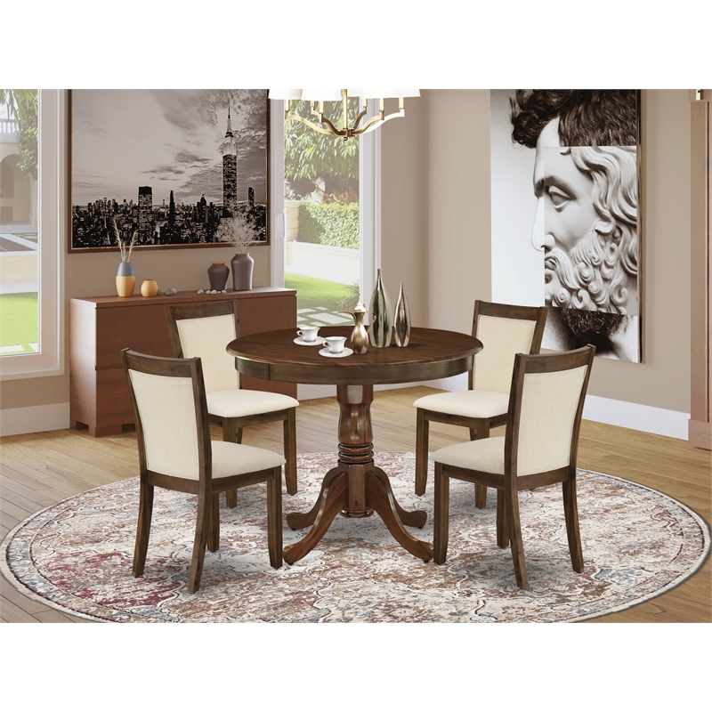 East West Furniture 5-Piece Dining Set in Antique Walnut/Light Beige