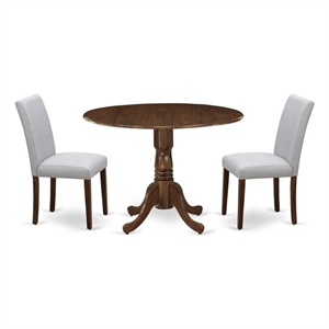 East West Furniture 3-Piece Dining Set for Small Spaces in Antique Walnut/Gray