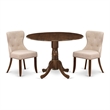 East West Furniture 3-Piece Dining Set in Antique Walnut/Light Tan