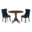 East West Furniture 3-Piece Dining Set in Antique Walnut/Navy Blue