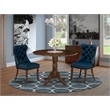 East West Furniture 3-Piece Dining Set in Antique Walnut/Navy Blue