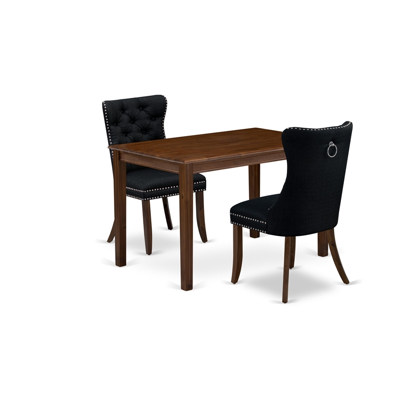 East West Furniture 3-Piece Dining Set in Antique Walnut/Black