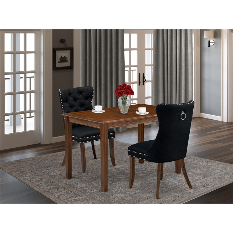 East West Furniture 3-Piece Dining Set in Antique Walnut/Black