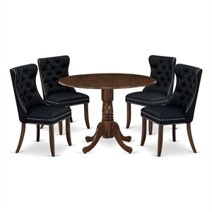 East West Furniture 5-Piece Dining Table Set  in Antique Walnut/Black