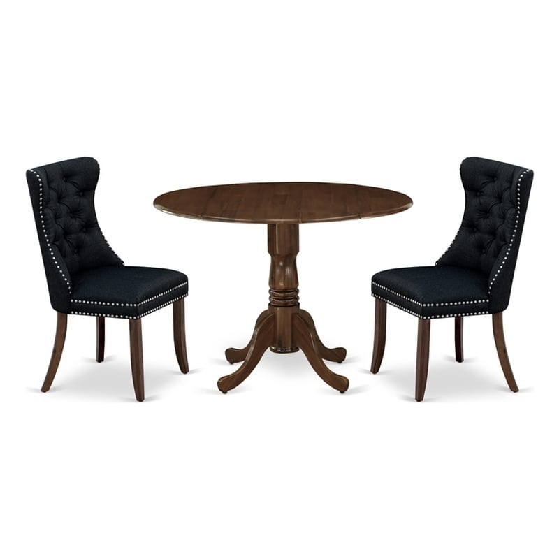 East West Furniture 3-Piece Kitchen Table Set in Antique Walnut/Black