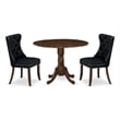 East West Furniture 3-Piece Kitchen Table Set in Antique Walnut/Black