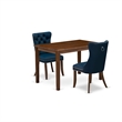 East West Furniture 3-Piece Dining Table Set  in Antique Walnut/Navy Blue