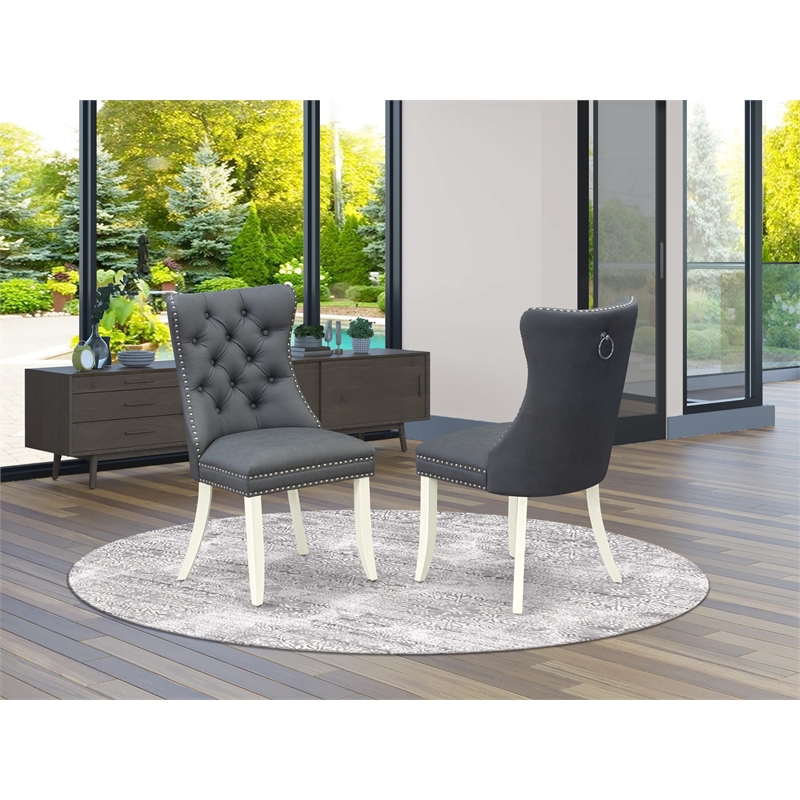 East West Furniture Faux Leather Parson Dining Chair in Platinum Gray (Set of 2)