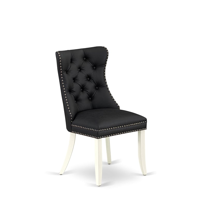 East West Furniture Faux Leather Parson Dining Chair in Dark Gray (Set of 2)