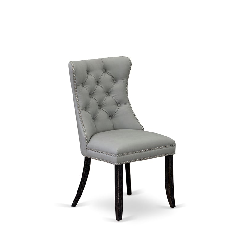 East West Furniture Parson Dining Chair Sand Blasted Black/Light Gray (Set of 2)