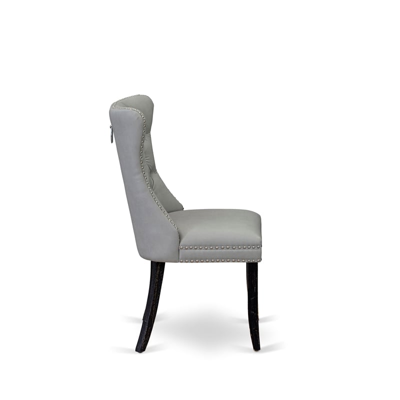East West Furniture Parson Dining Chair Sand Blasted Black/Light Gray (Set of 2)