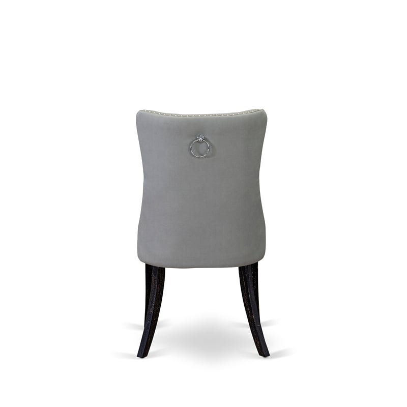 East West Furniture Parson Dining Chair Sand Blasted Black/Light Gray (Set of 2)