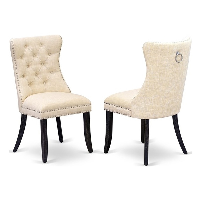 East West Furniture Linen Fabric Parson Dining Chair in Light Beige (Set of 2)