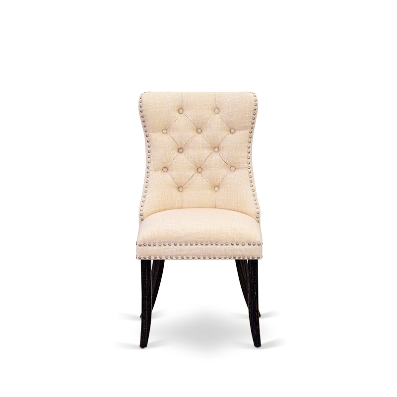 East West Furniture Linen Fabric Parson Dining Chair in Light Beige (Set of 2)