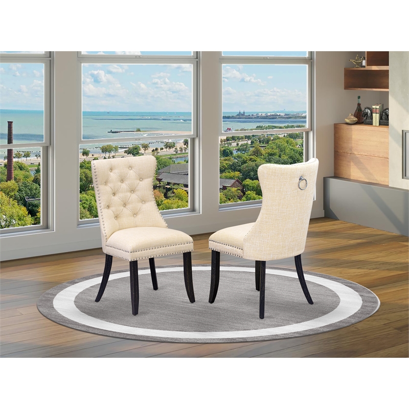 East West Furniture Linen Fabric Parson Dining Chair in Light Beige (Set of 2)