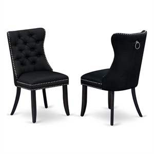 East West Furniture Linen Fabric Parson Dining Chair in Black (Set of 2)