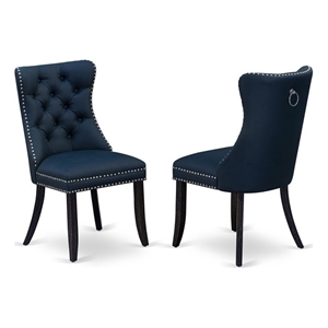 East West Furniture Faux Leather Parson Dining Chair in Navy Blue (Set of 2)