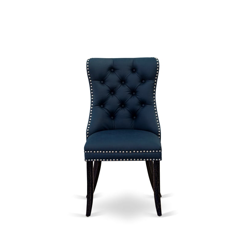 East West Furniture Faux Leather Parson Dining Chair in Navy Blue (Set of 2)