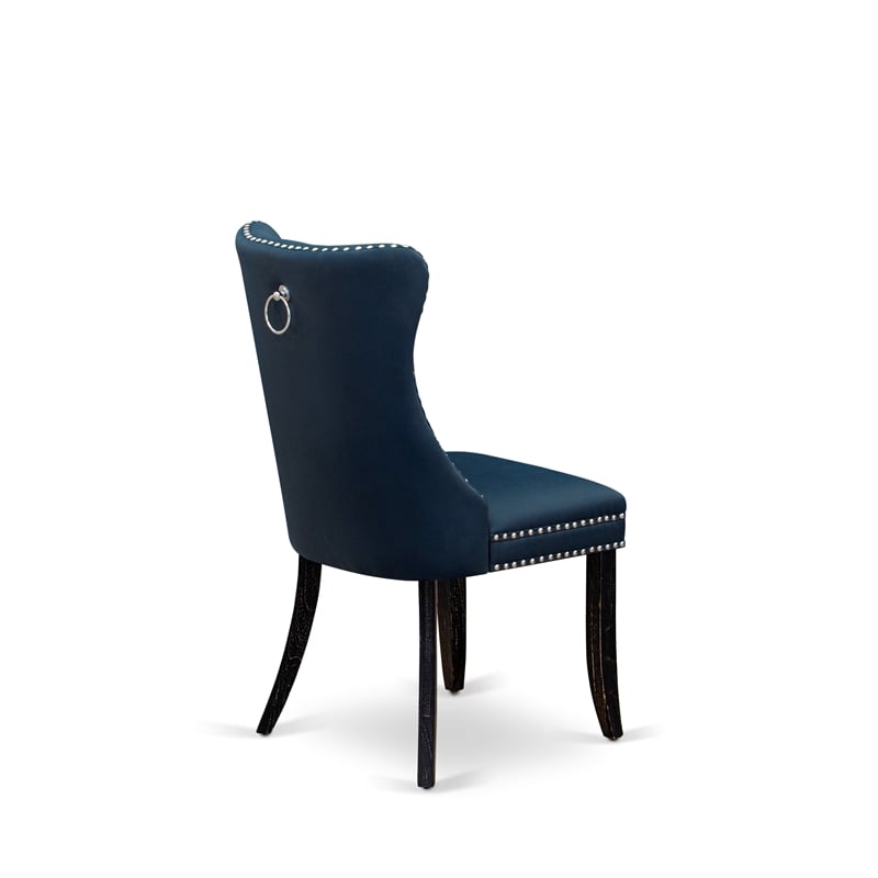 East West Furniture Faux Leather Parson Dining Chair in Navy Blue (Set of 2)