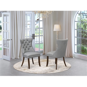 East West Furniture Parson Dining Chair in Antique Walnut/Light Gray (Set of 2)