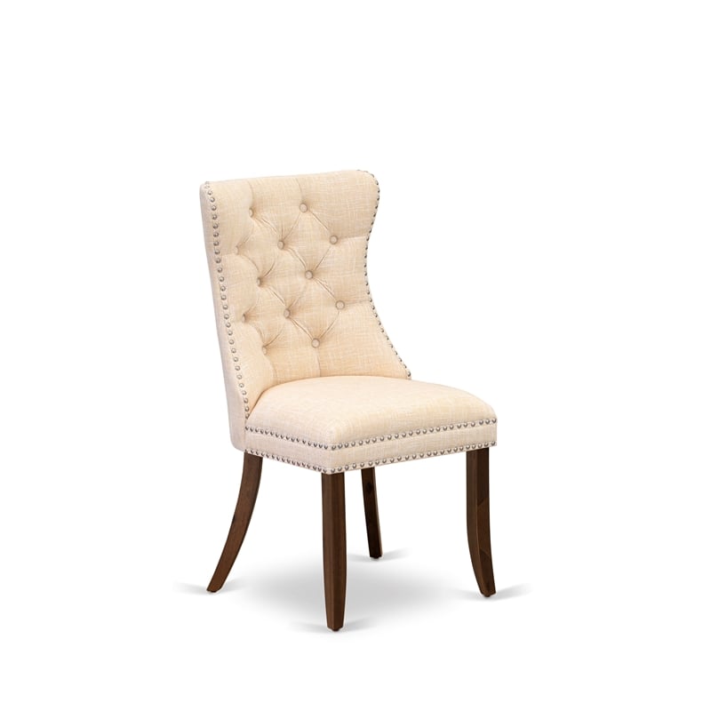 East West Furniture Linen Fabric Parson Dining Chair in Light Beige (Set of 2)