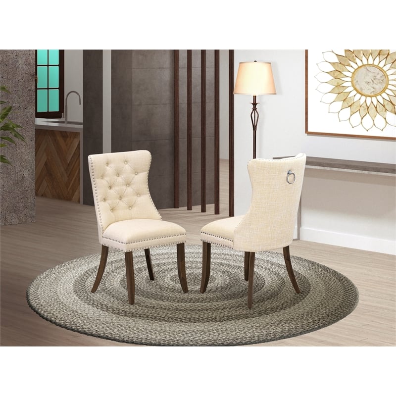 East West Furniture Linen Fabric Parson Dining Chair in Light Beige (Set of 2)