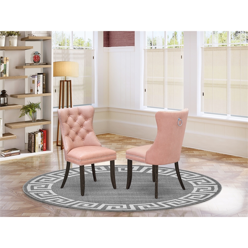 East West Furniture Faux Leather Parson Dining Chair in Beige Red (Set of 2)