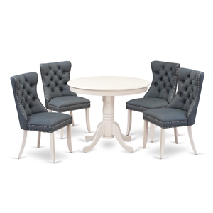 East West Furniture 5-Piece Dining Room Set in Linen White/Platinum Gray
