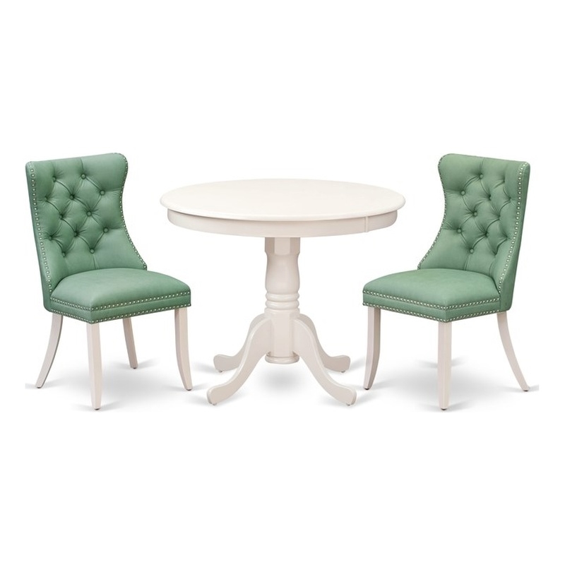 East West Furniture 3-Piece Dining Table Set  in Linen White/Willow Green