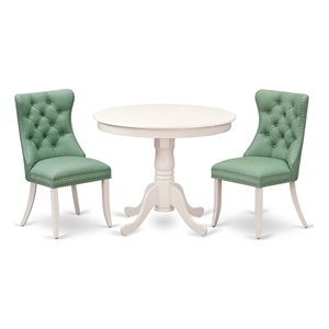 East West Furniture 3-Piece Dining Table Set  in Linen White/Willow Green